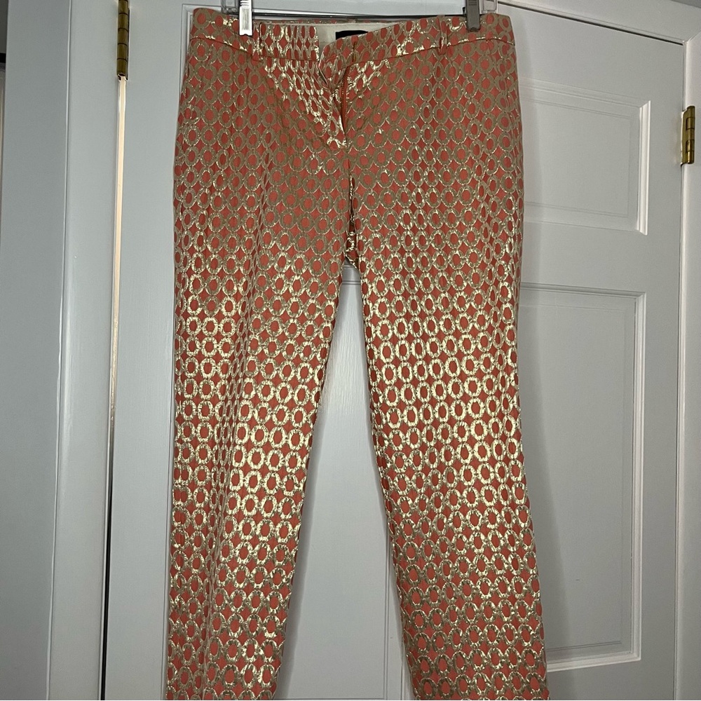 J. Crew Gold and Pink Cropped Pants with Shimmering Pattern